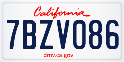 CA license plate 7BZV086