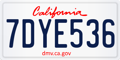 CA license plate 7DYE536
