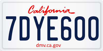 CA license plate 7DYE600