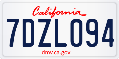 CA license plate 7DZL094