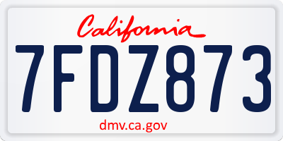CA license plate 7FDZ873