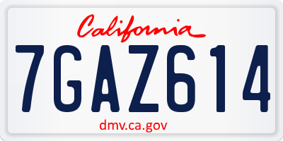 CA license plate 7GAZ614