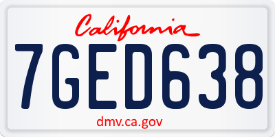 CA license plate 7GED638