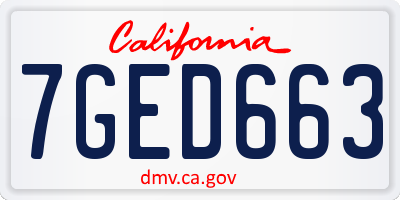 CA license plate 7GED663