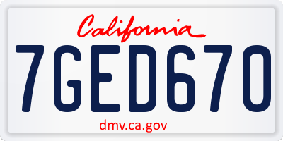 CA license plate 7GED670