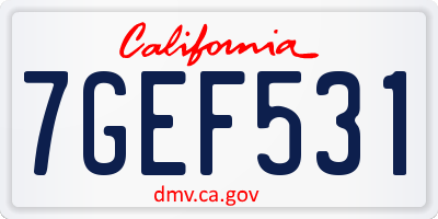 CA license plate 7GEF531