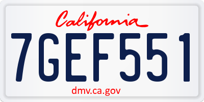 CA license plate 7GEF551
