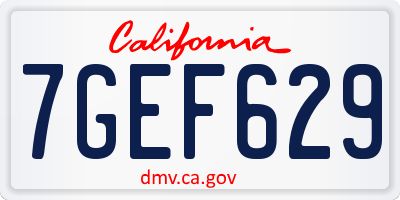 CA license plate 7GEF629