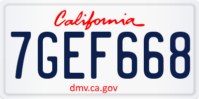 CA license plate 7GEF668