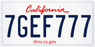 CA license plate 7GEF777