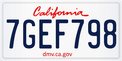 CA license plate 7GEF798