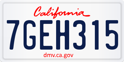 CA license plate 7GEH315