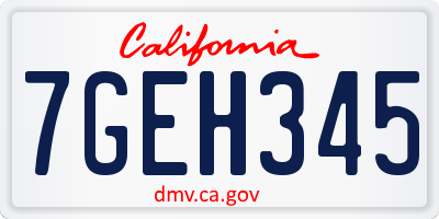 CA license plate 7GEH345
