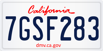 CA license plate 7GSF283