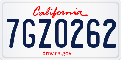CA license plate 7GZO262