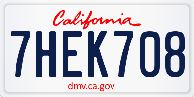 CA license plate 7HEK708
