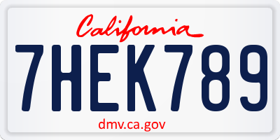 CA license plate 7HEK789