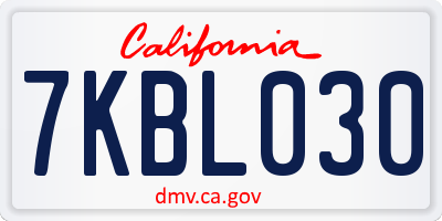 CA license plate 7KBL030