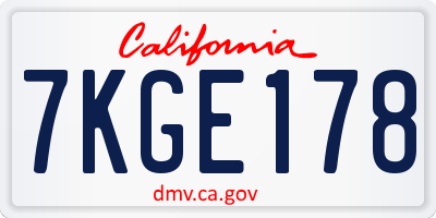 CA license plate 7KGE178