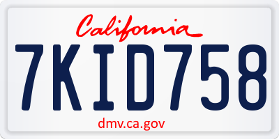 CA license plate 7KID758