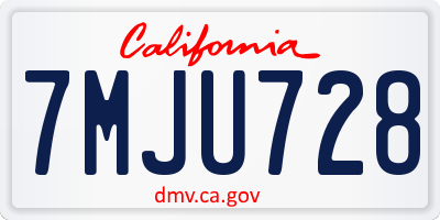 CA license plate 7MJU728