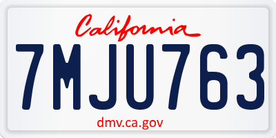 CA license plate 7MJU763