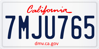 CA license plate 7MJU765