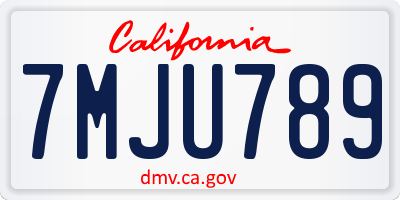 CA license plate 7MJU789