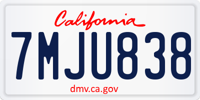 CA license plate 7MJU838