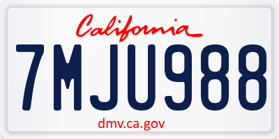 CA license plate 7MJU988