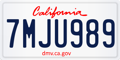 CA license plate 7MJU989