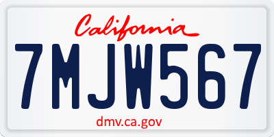 CA license plate 7MJW567