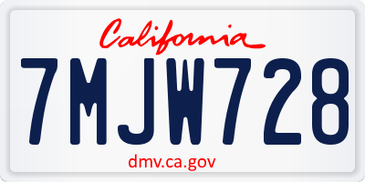 CA license plate 7MJW728