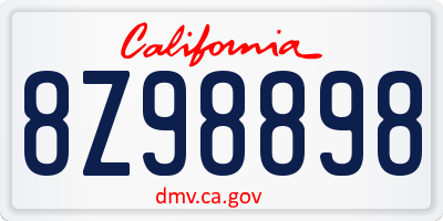 CA license plate 8Z98898