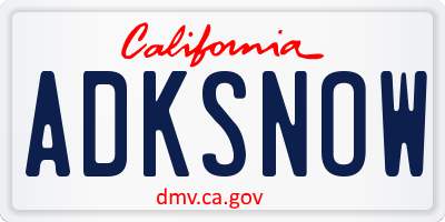 CA license plate ADKSNOW