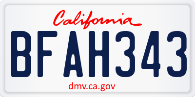 CA license plate BFAH343