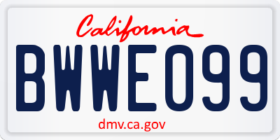 CA license plate BWWE099