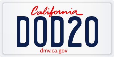 CA license plate DOD20