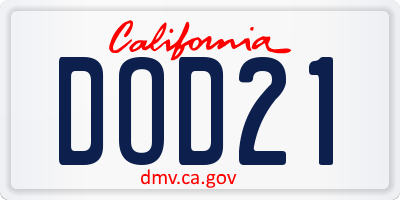 CA license plate DOD21