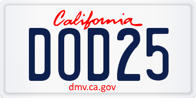 CA license plate DOD25