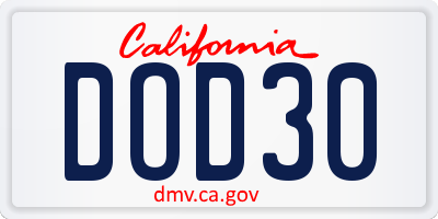CA license plate DOD30