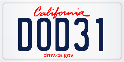 CA license plate DOD31
