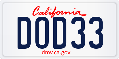 CA license plate DOD33