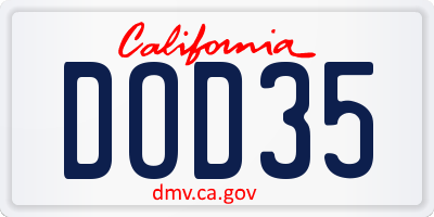 CA license plate DOD35