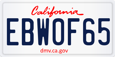 CA license plate EBW0F65