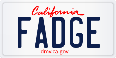 CA license plate FADGE