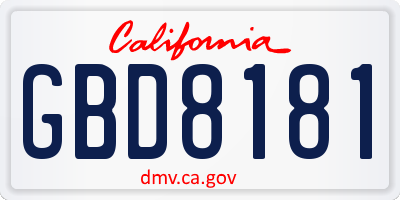 CA license plate GBD8181