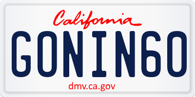 CA license plate GONIN60