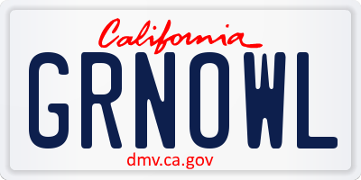 CA license plate GRNOWL