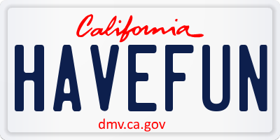 CA license plate HAVEFUN